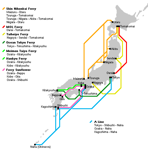 Fjärrsamtal Ferry vägar i Japan